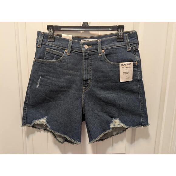 New Signature Levi Strauss Jean Shorts Womens Size 10 Waist 30 Cut Off High Rise - Picture 1 of 6